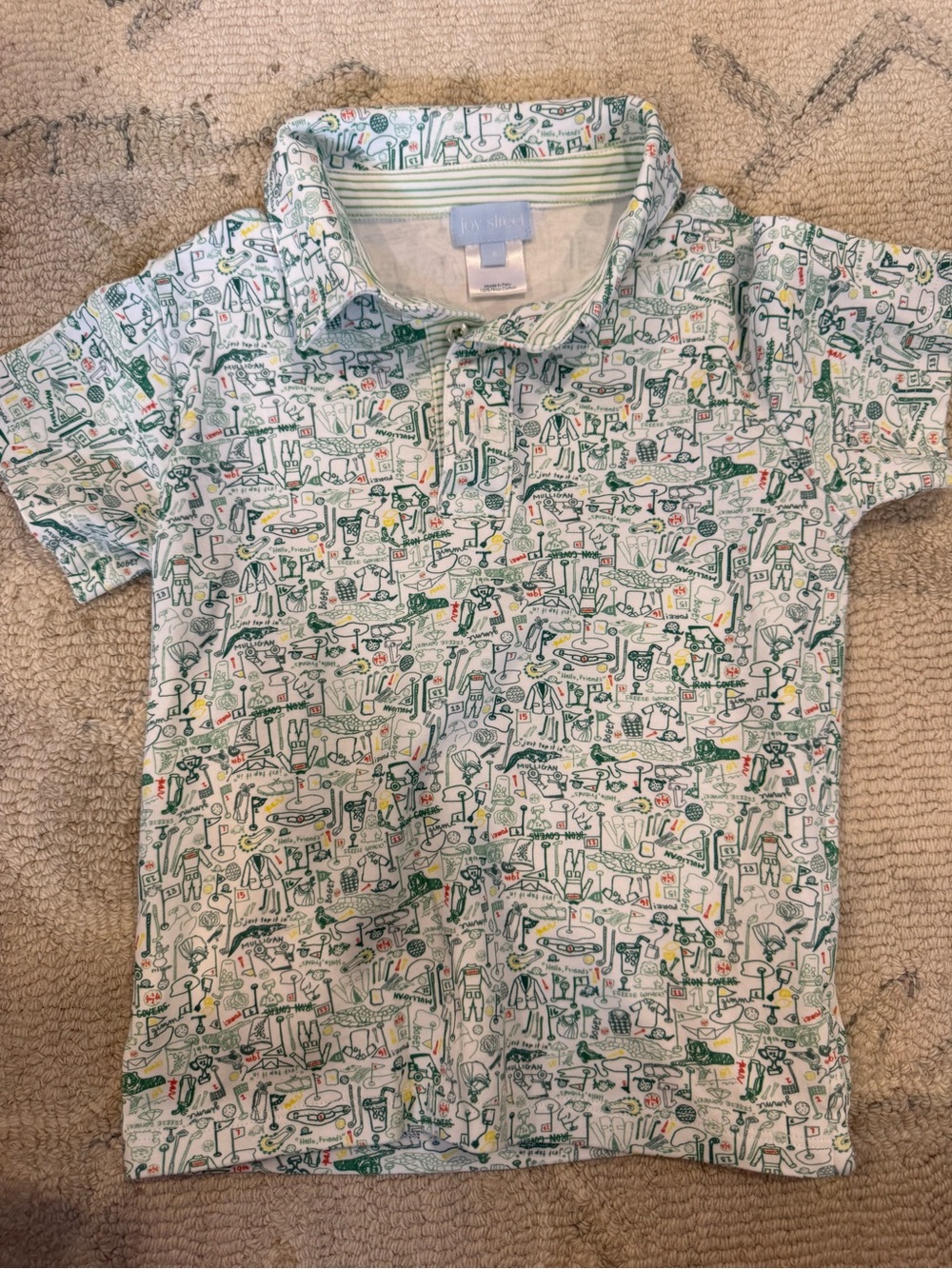 Joy Street Boys' White & Green Golf Print Polo
